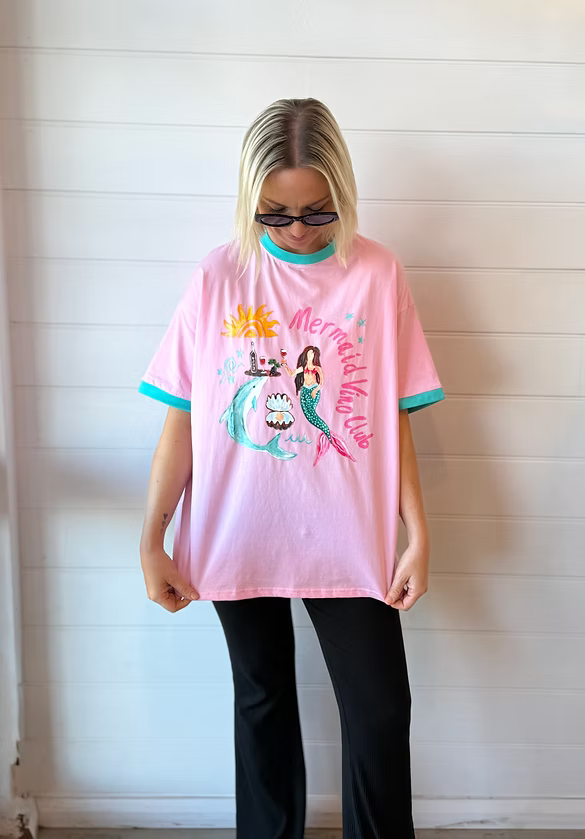 Mermaid Vino Club Tee - Pink