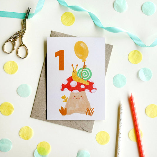 Mushroom 1st Birthday Card