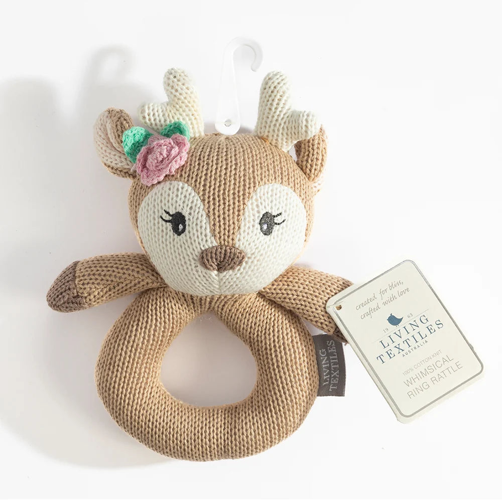 Knitted Ring Rattle - Ava the Fawn