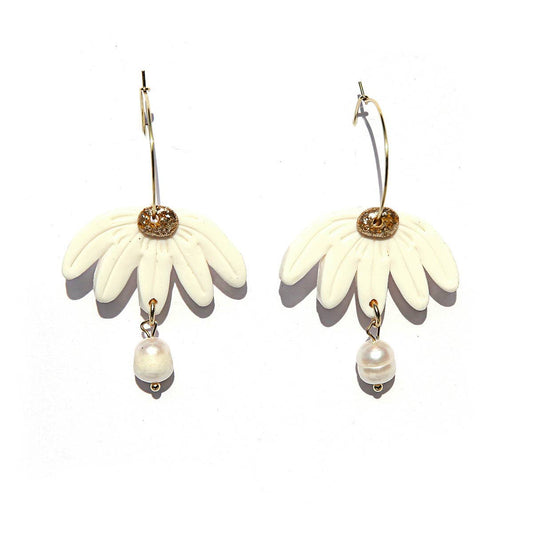 White Pearl Flower Earrings