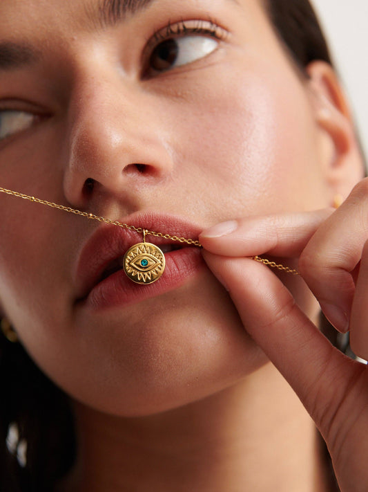 Emerald Evil Eye Gold Plated Necklace