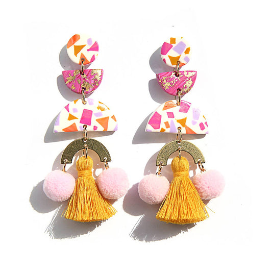 Mustard Pom Pom Earrings