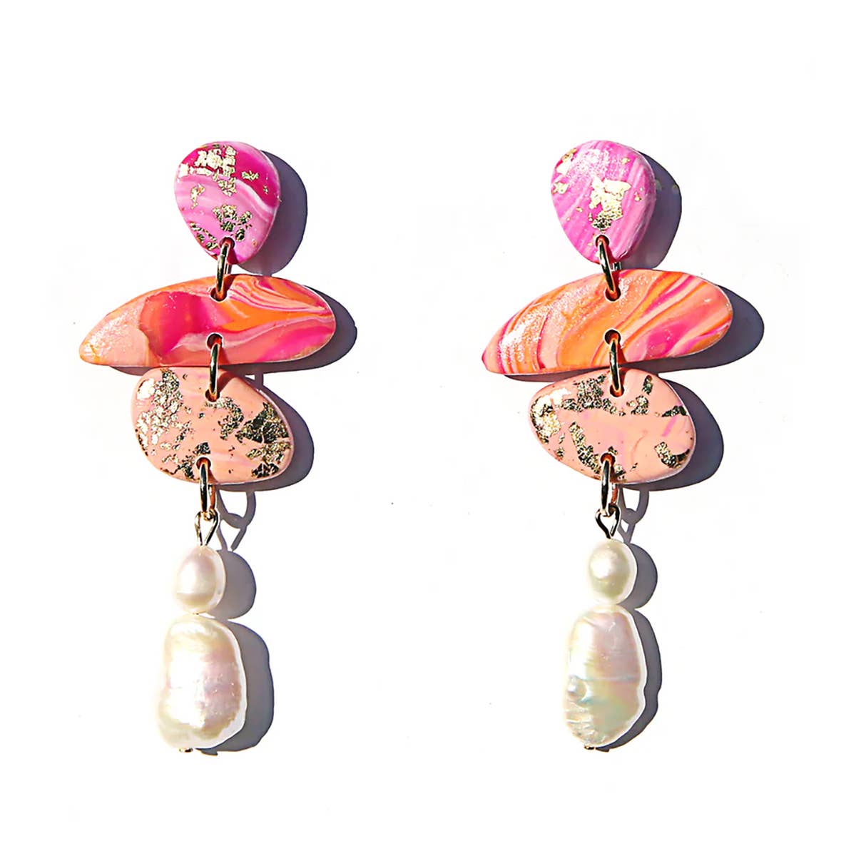 Coral Pebble Pearl Earrings