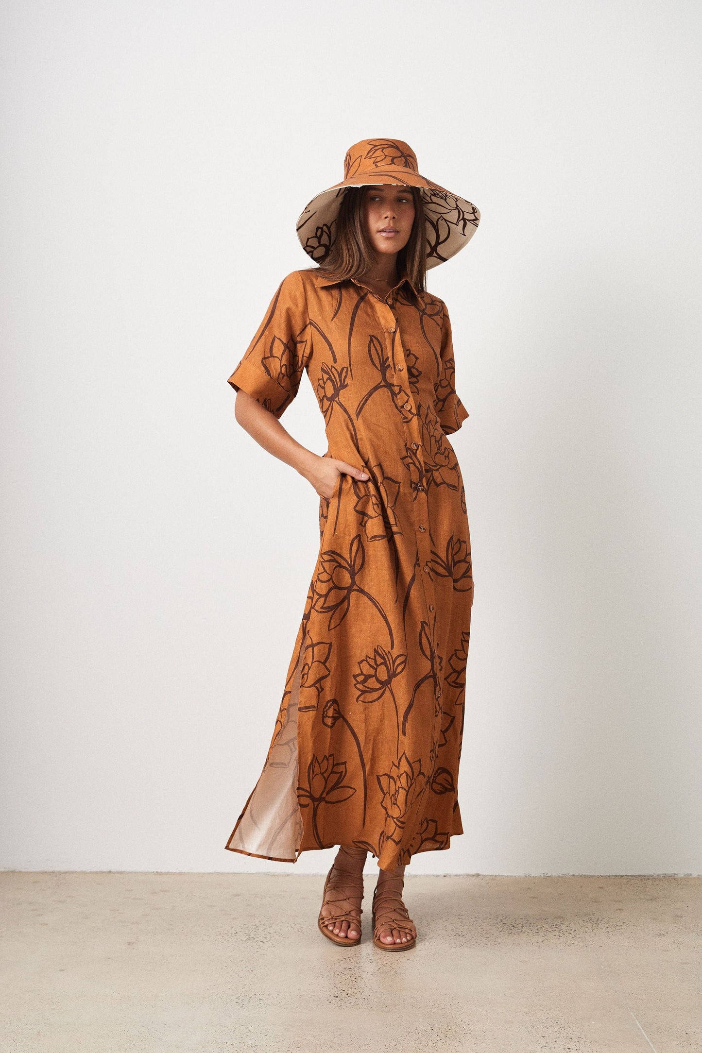 Hyams Linen Dress Lotus Tan