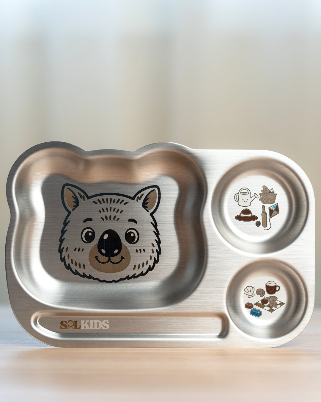 Divided Stainless Steel Kids Plate - Wombat or Koala