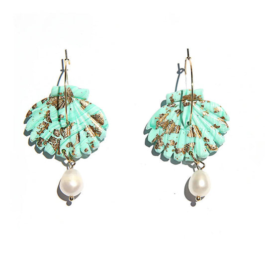 Mint Shell Hoop Earrings