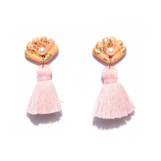 Peach Shell Tassel Earrings