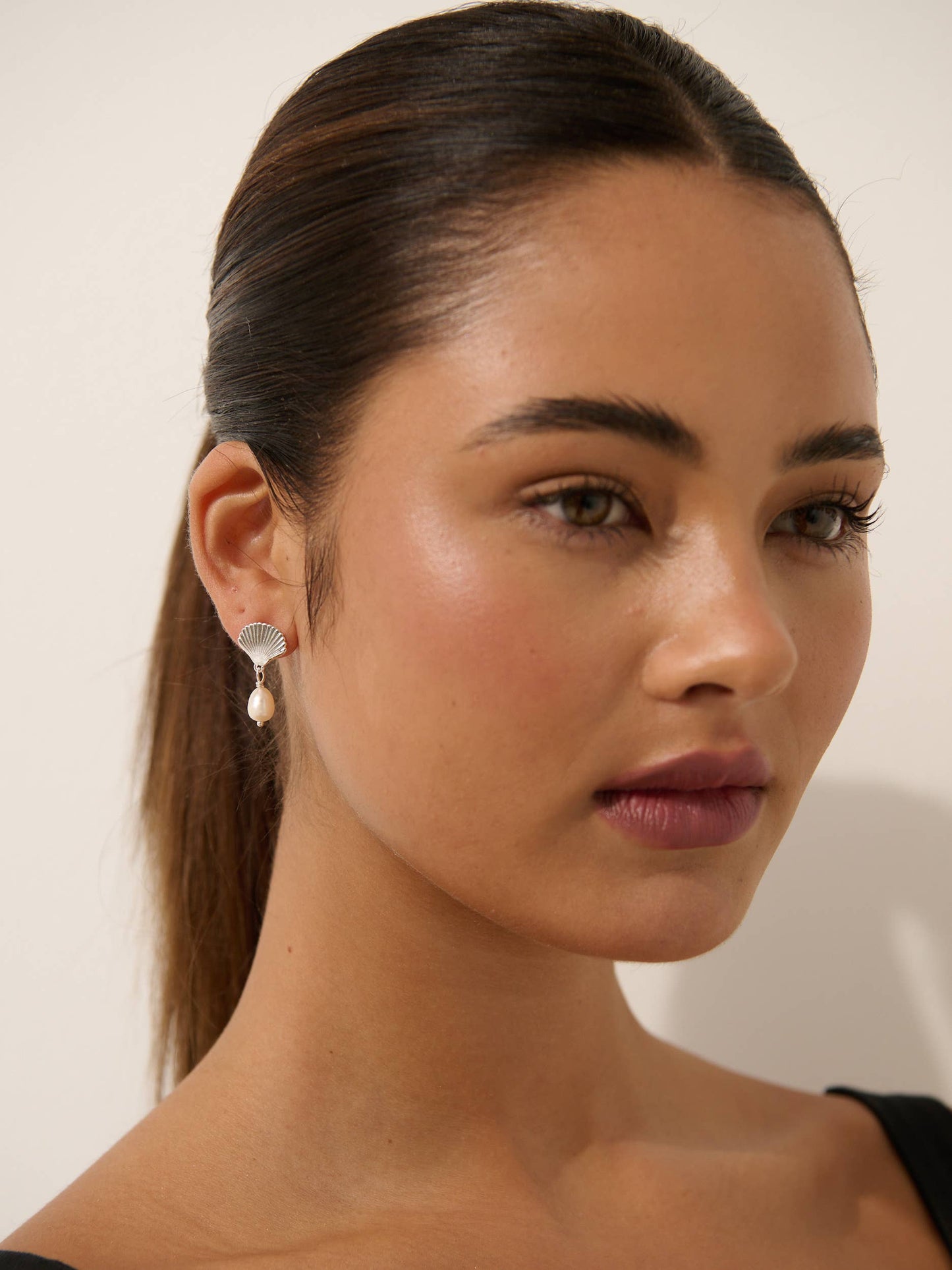 Clamshell Pearl Sterling Silver Plated Earrings