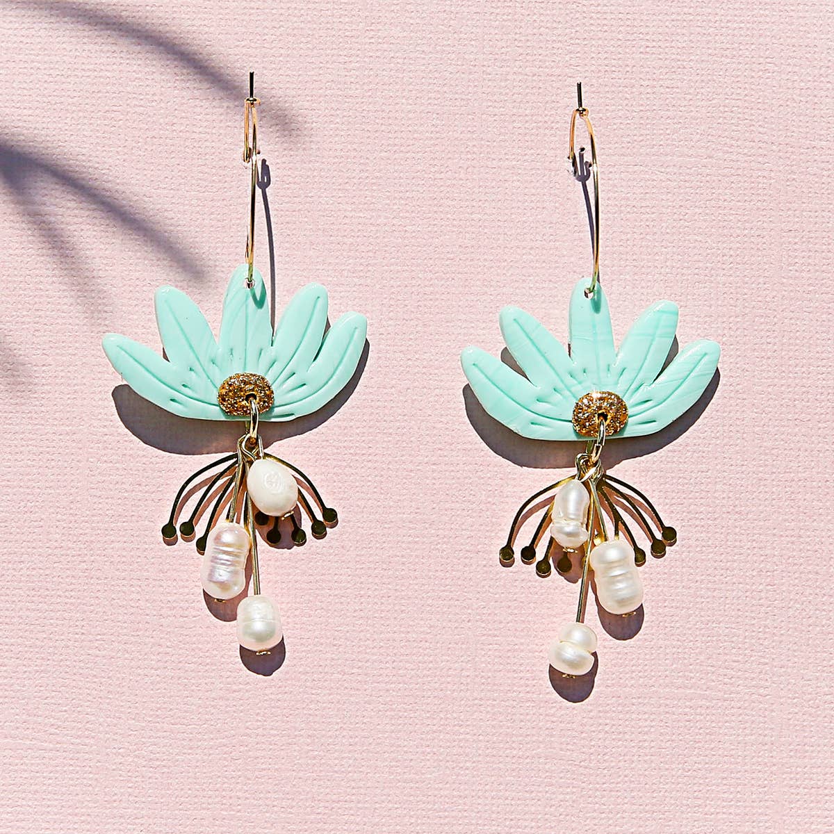 Mint Pearl Flower Earrings