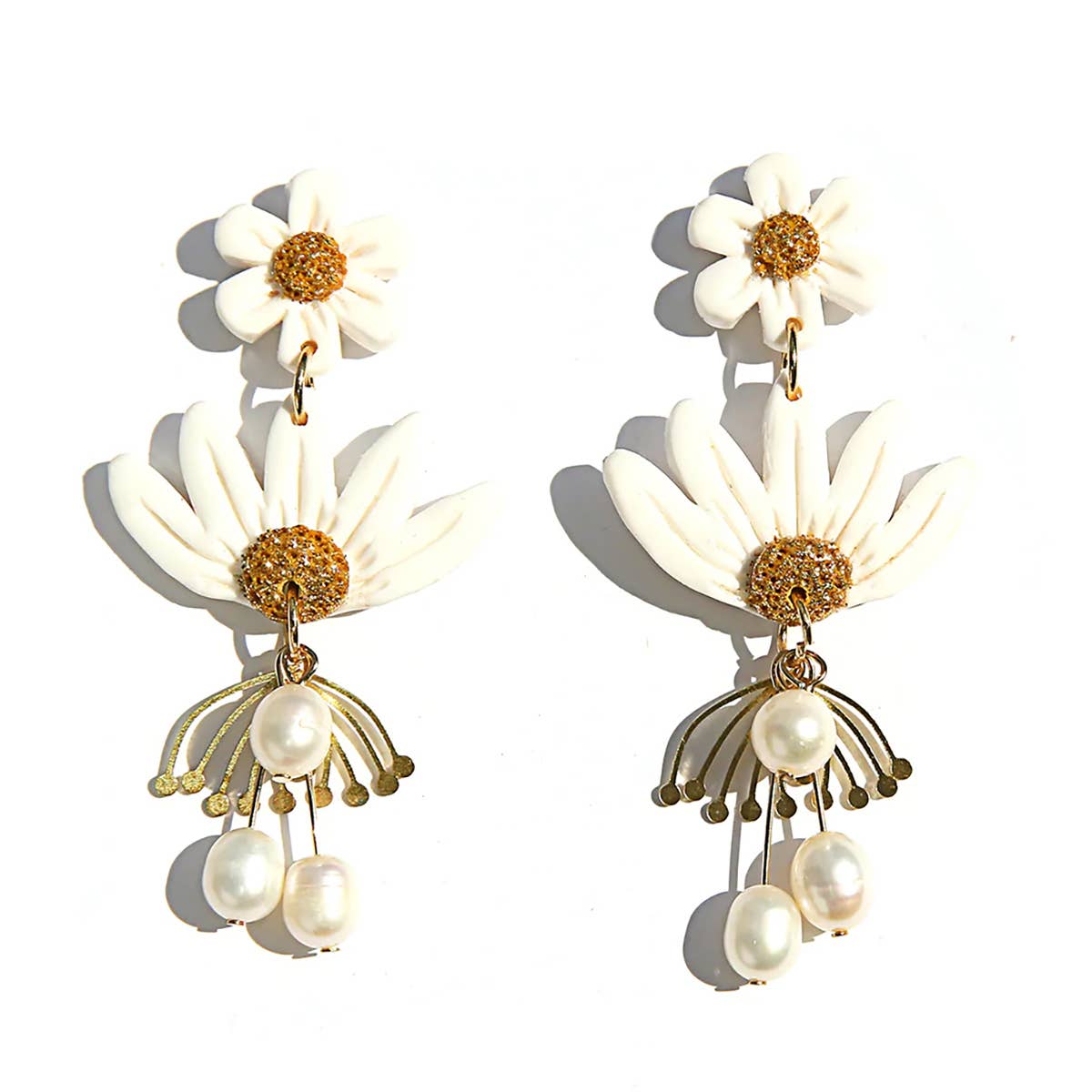 White Pearl Blossom Earrings