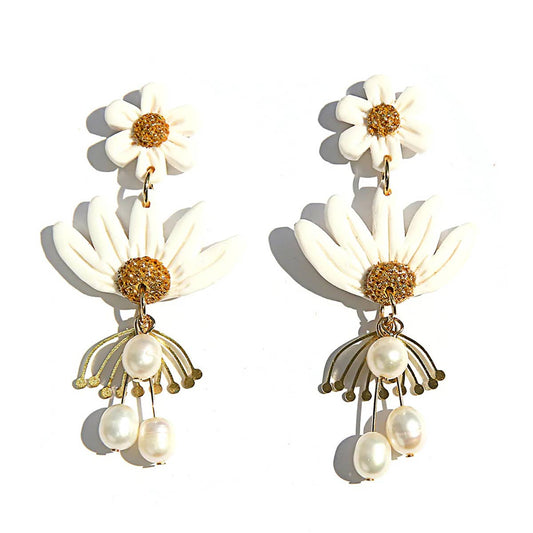 White Pearl Blossom Earrings