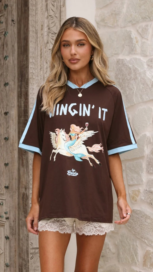 Wingin It Tee - Chocolate/Blue