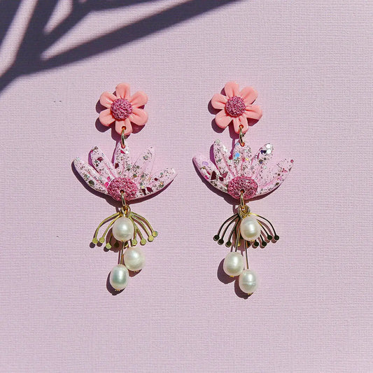 Pink Pearl Blossom Earrings