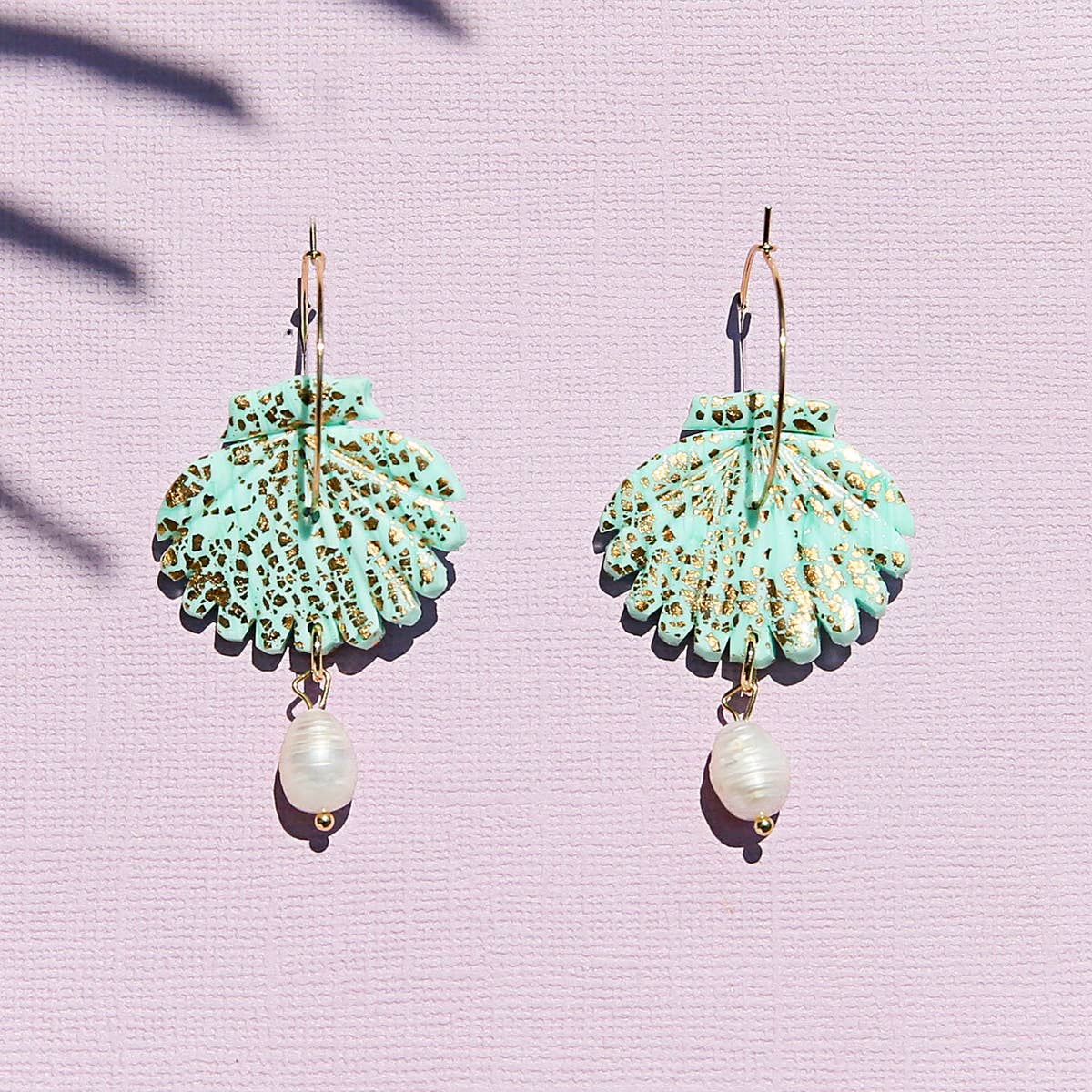 Mint Shell Hoop Earrings