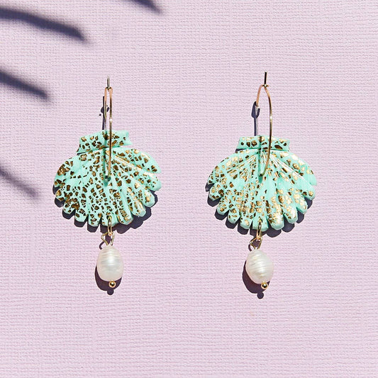 Mint Shell Hoop Earrings