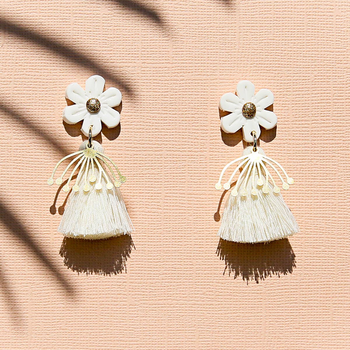 White Flower Tassel Earrings