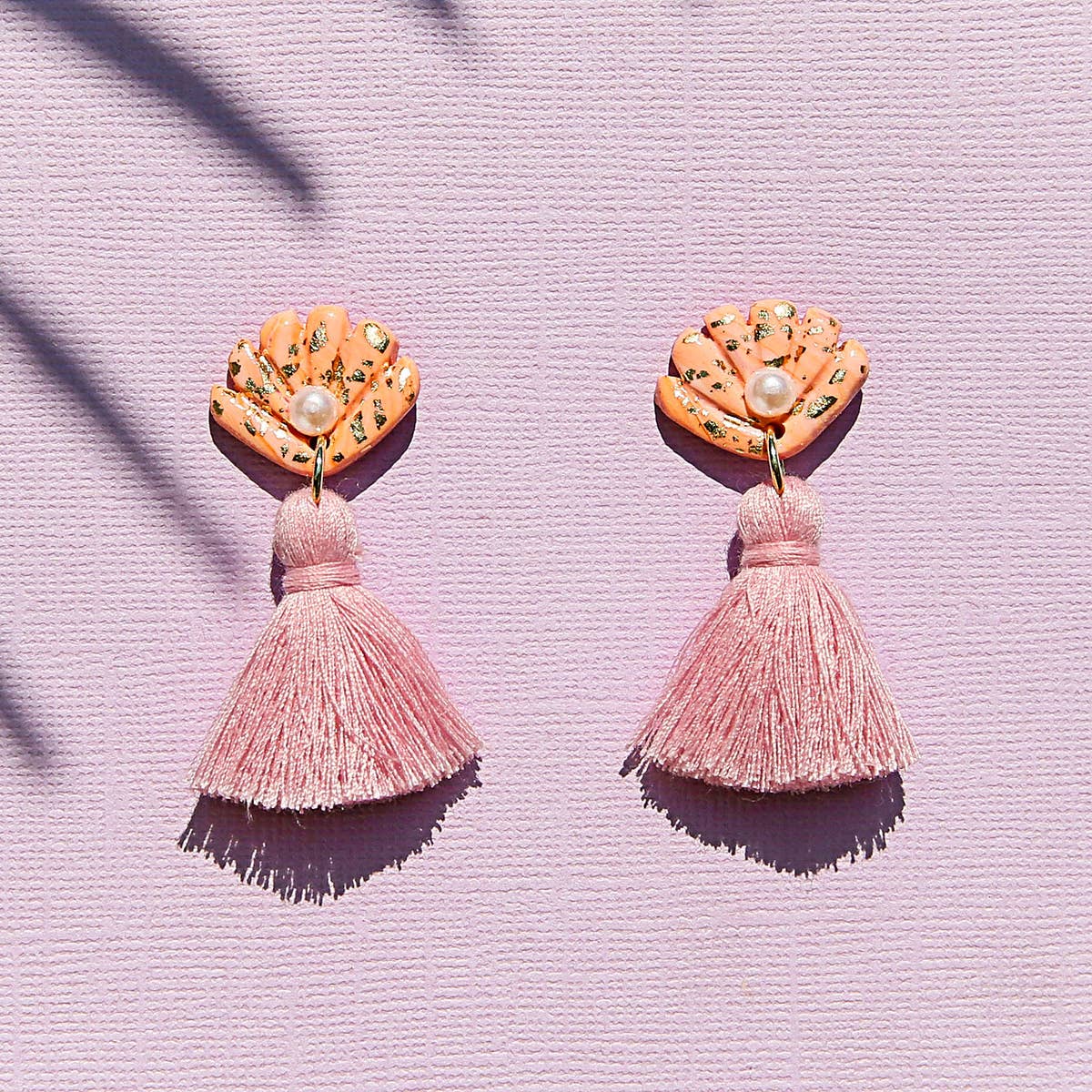 Peach Shell Tassel Earrings