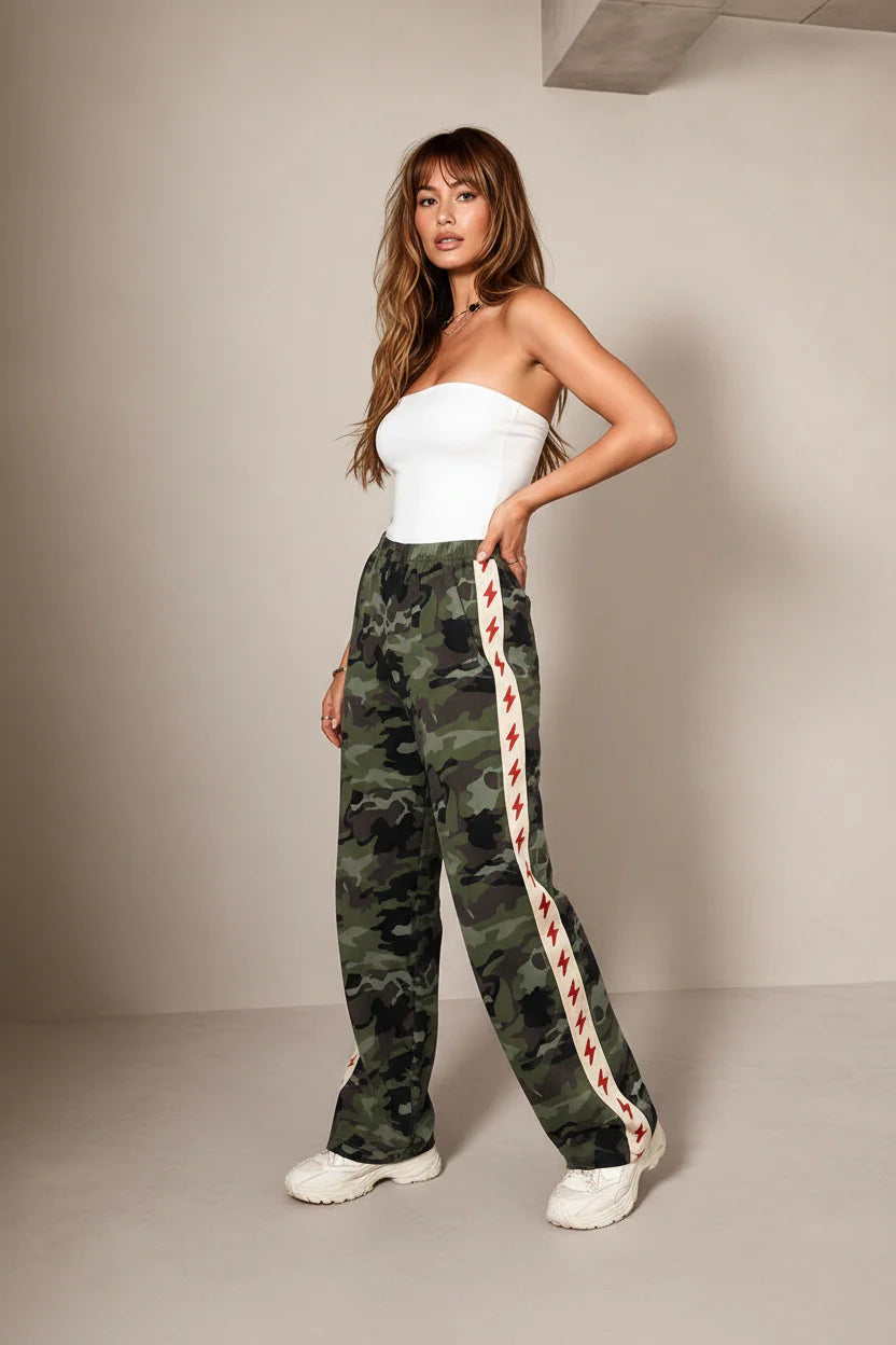 Dark Camo Lightning Bolt Denim Racer Pants