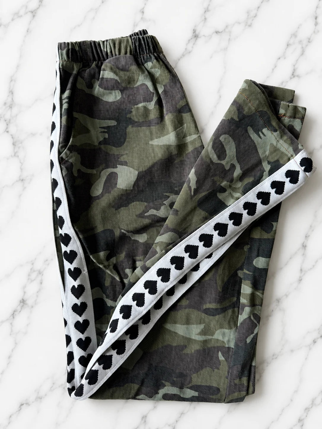 Dark Camo Black Hearts Denim Racer Pants