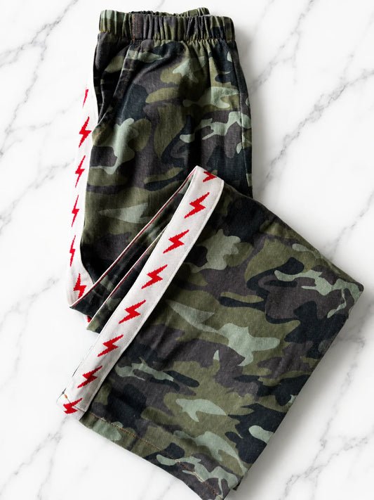 Dark Camo Lightning Bolt Denim Racer Pants