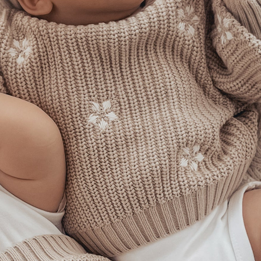 Chunky Knit Jumper with Flowers
