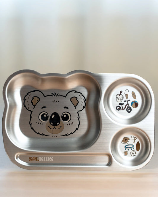 Divided Stainless Steel Kids Plate - Wombat or Koala