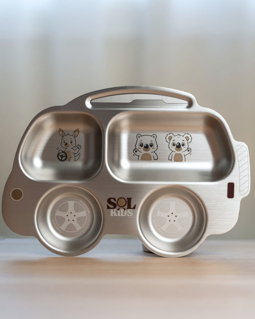 Large Stainless Steel Kids Plate - Rocket or Van