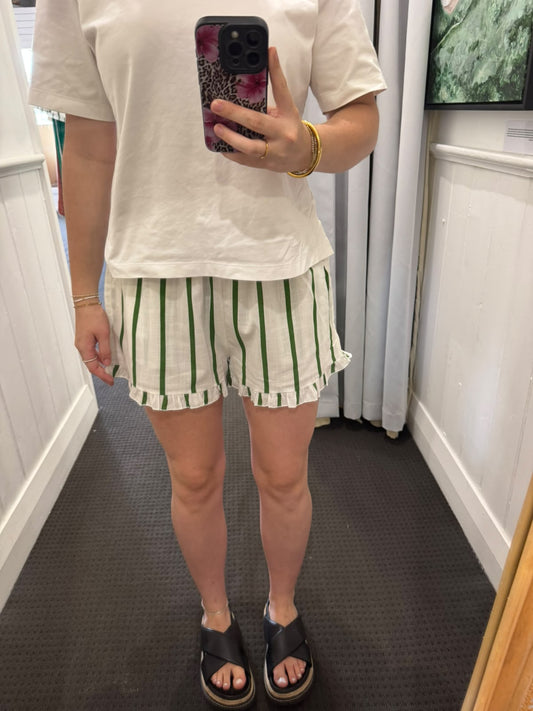 White and Olive Stripe Shorts
